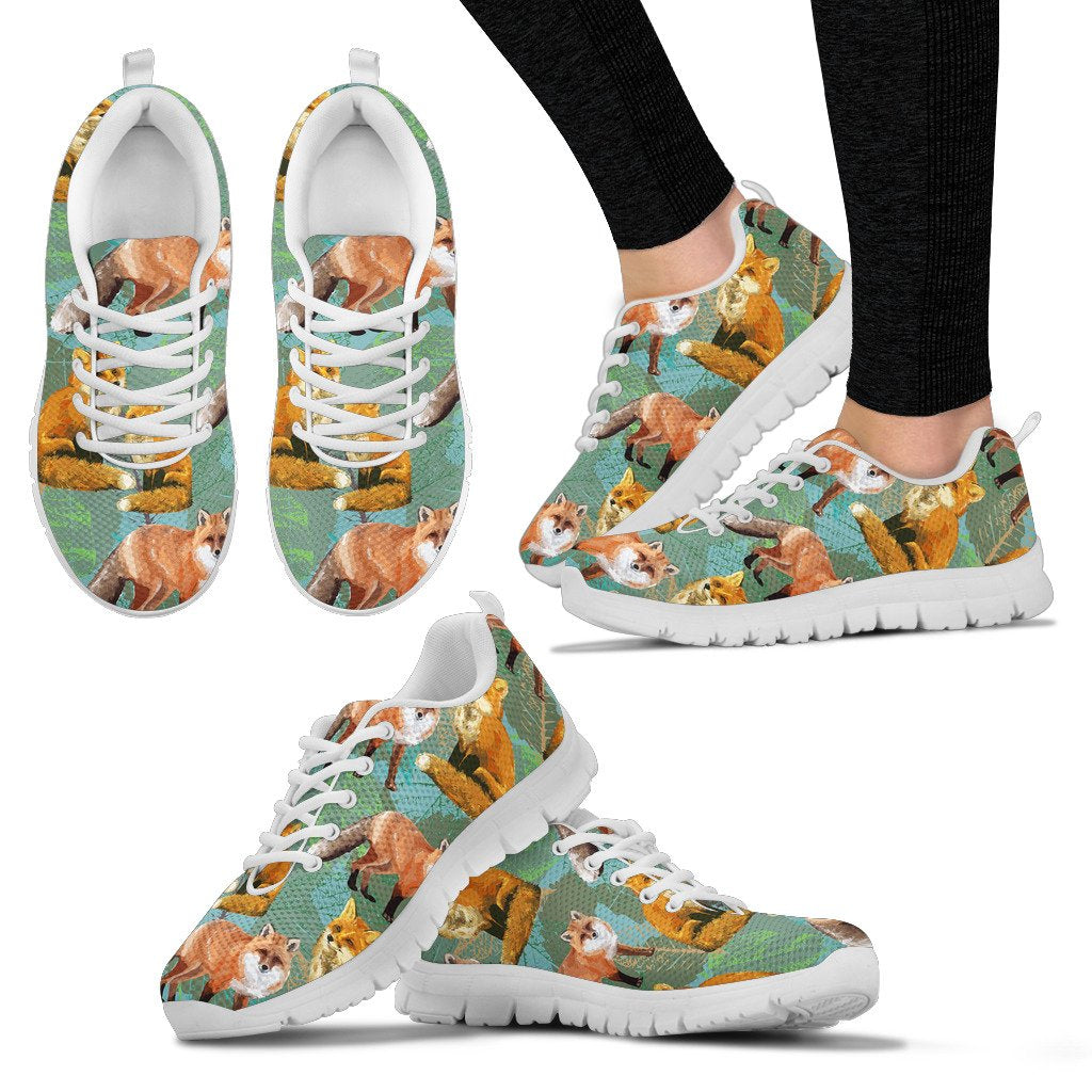 Fox Autumn Leaves Themed Women Sneakers Shoes