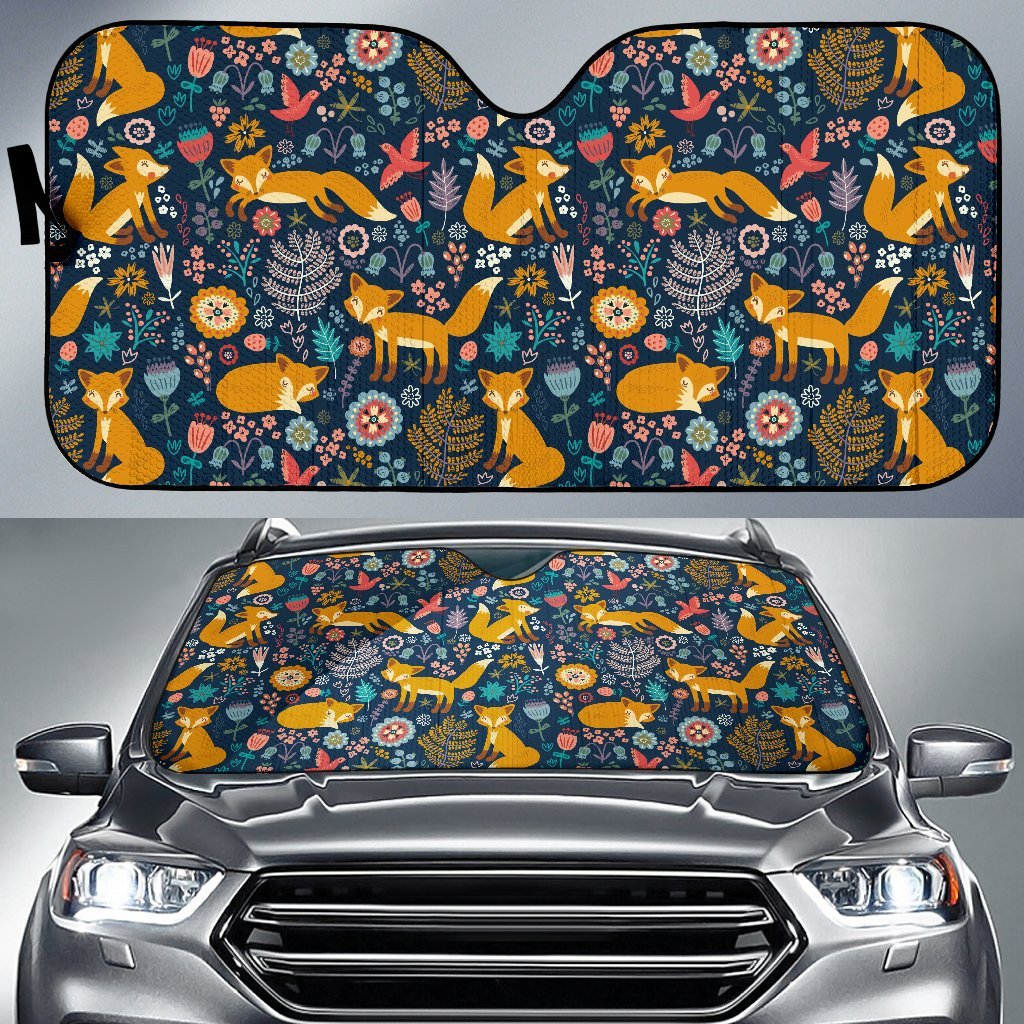 Fox Cute Jungle Print Pattern Car Sun Shade For Windshield