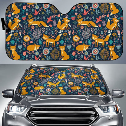 Fox Cute Jungle Print Pattern Car Sun Shade For Windshield