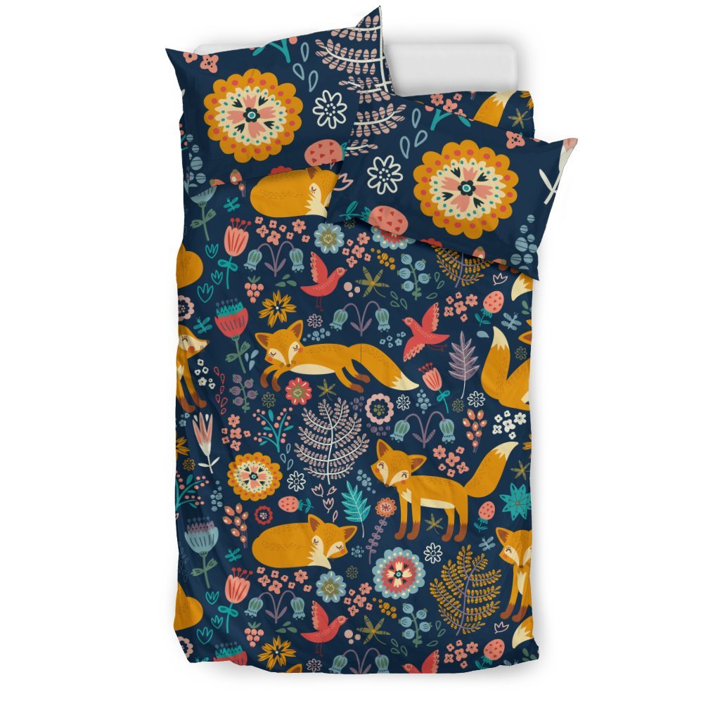 Fox Cute Jungle Print Pattern Duvet Cover Bedding Set