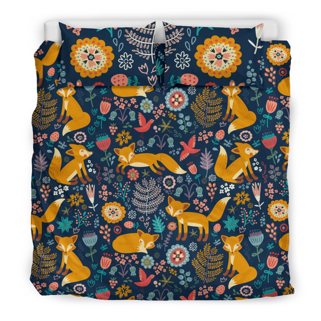 Fox Cute Jungle Print Pattern Duvet Cover Bedding Set