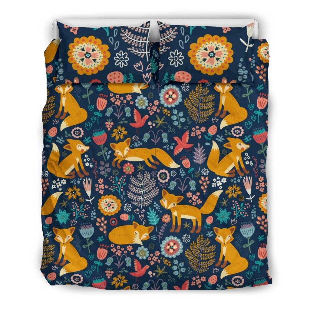 Fox Cute Jungle Print Pattern Duvet Cover Bedding Set