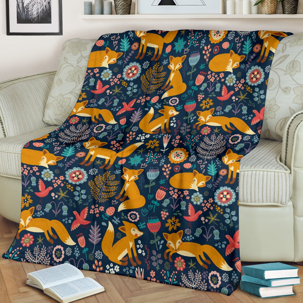 Fox Cute Jungle Print Pattern Fleece Blanket