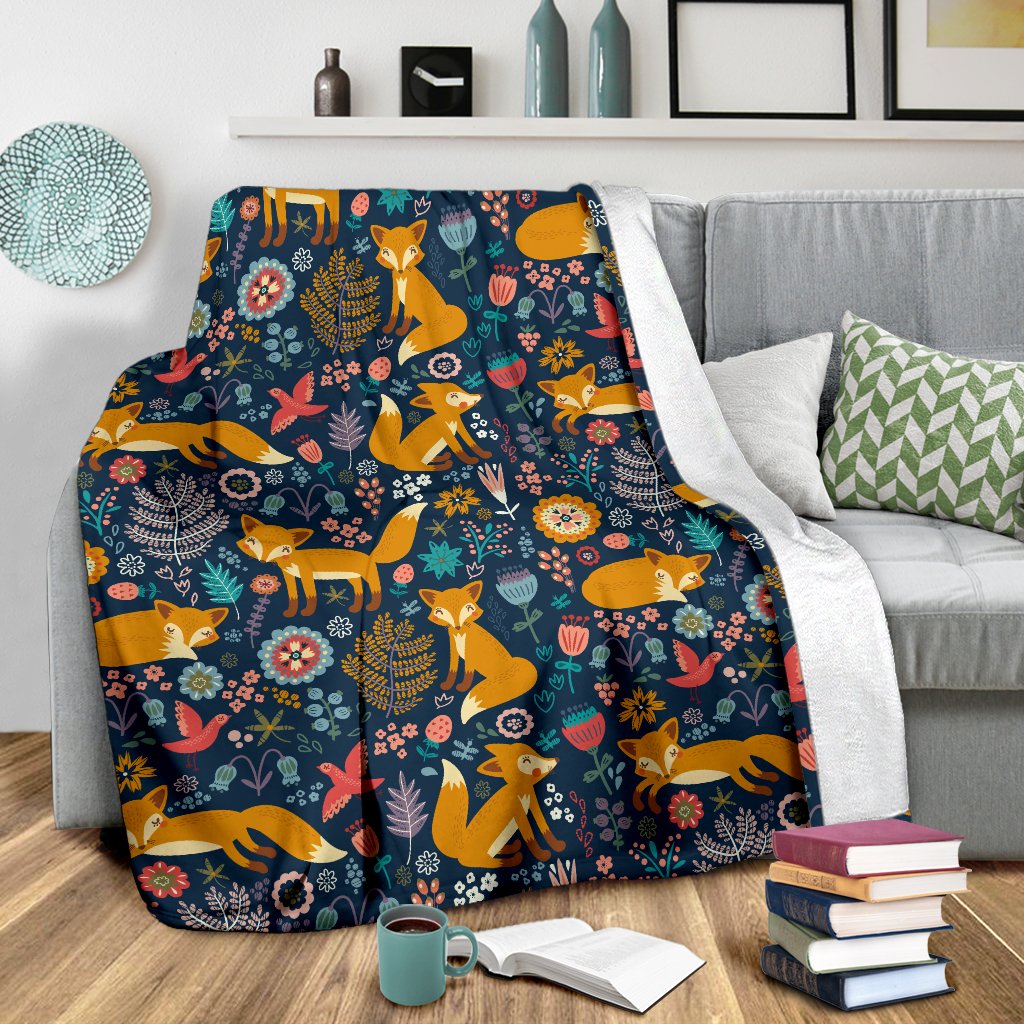 Fox Cute Jungle Print Pattern Fleece Blanket