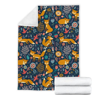 Fox Cute Jungle Print Pattern Fleece Blanket