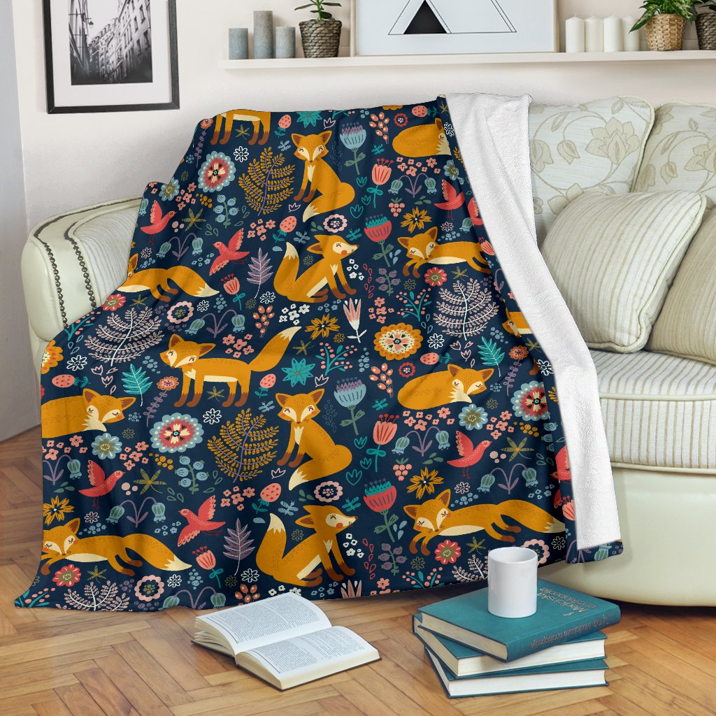 Fox Cute Jungle Print Pattern Fleece Blanket
