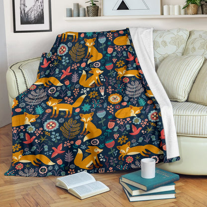 Fox Cute Jungle Print Pattern Fleece Blanket