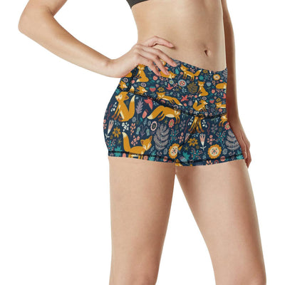 Fox Cute Jungle Print Pattern High Waisted Spandex Shorts-JTAMIGO.COM