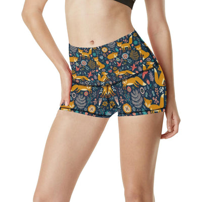 Fox Cute Jungle Print Pattern High Waisted Spandex Shorts-JTAMIGO.COM