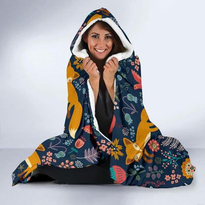 Fox Cute Jungle Print Pattern Hooded Blanket-JTAMIGO.COM