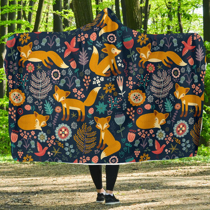 Fox Cute Jungle Print Pattern Hooded Blanket-JTAMIGO.COM