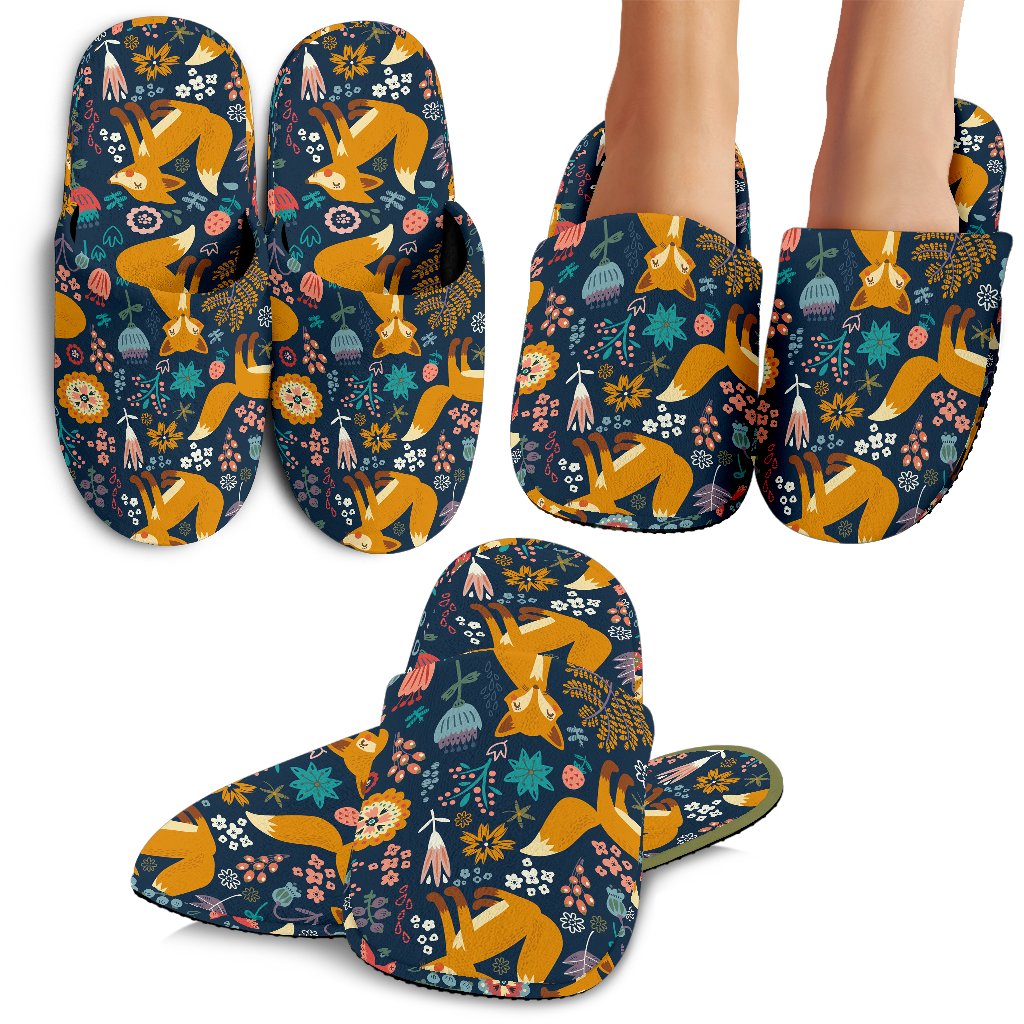 Fox Cute Jungle Print Pattern House Slippers