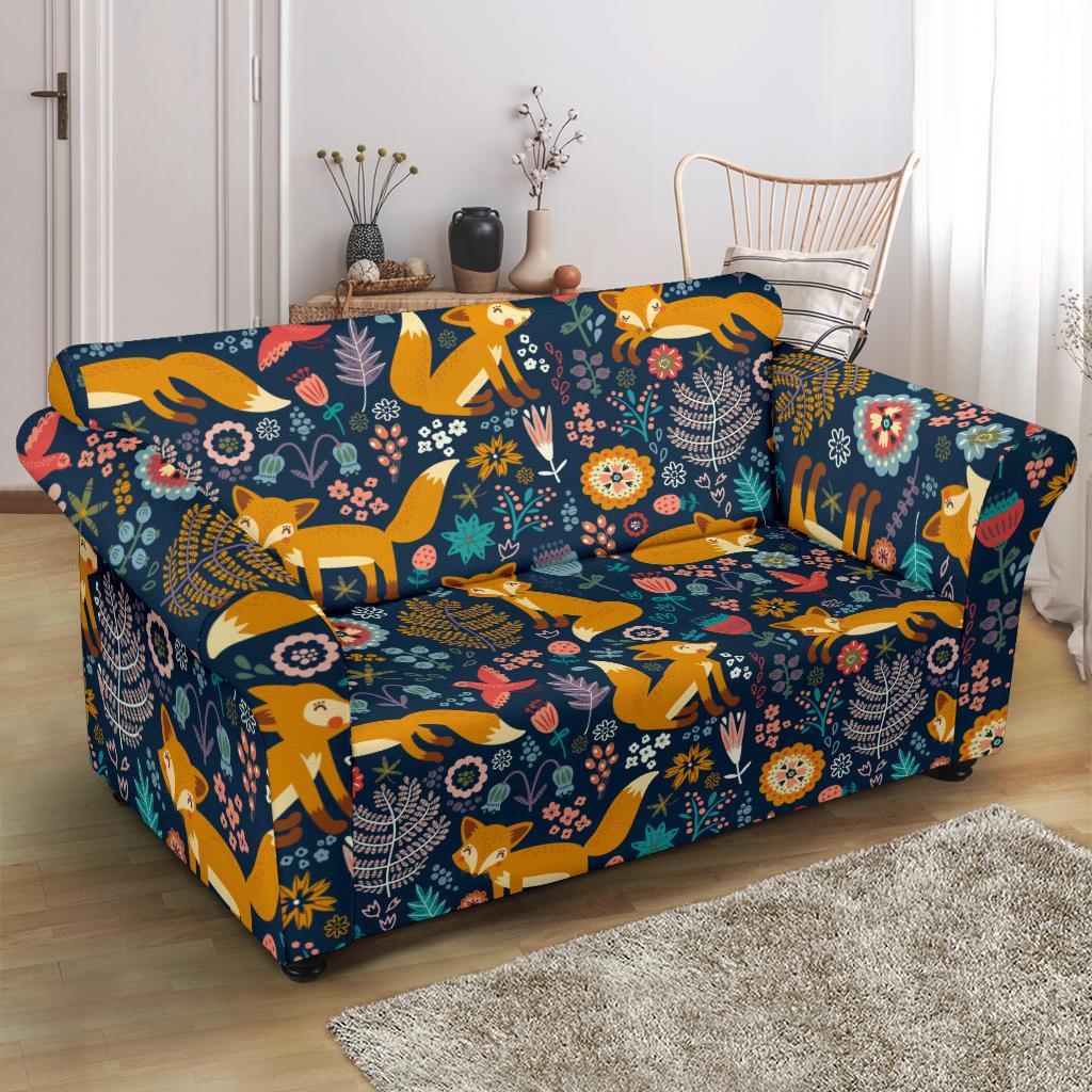 Fox Cute Jungle Print Pattern Loveseat Slipcover-JTAMIGO.COM
