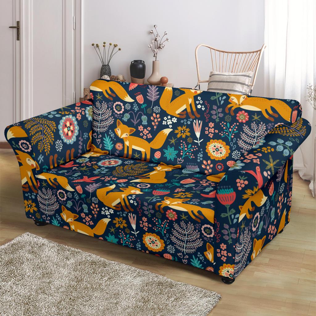 Fox Cute Jungle Print Pattern Loveseat Slipcover-JTAMIGO.COM