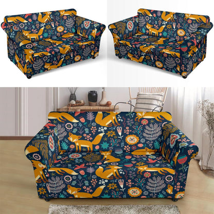 Fox Cute Jungle Print Pattern Loveseat Slipcover-JTAMIGO.COM