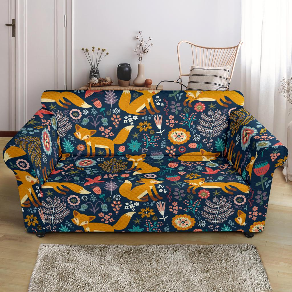 Fox Cute Jungle Print Pattern Loveseat Slipcover-JTAMIGO.COM