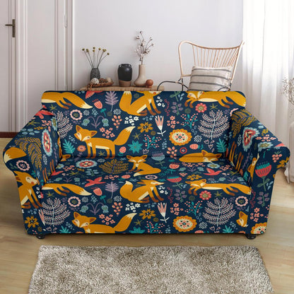 Fox Cute Jungle Print Pattern Loveseat Slipcover-JTAMIGO.COM
