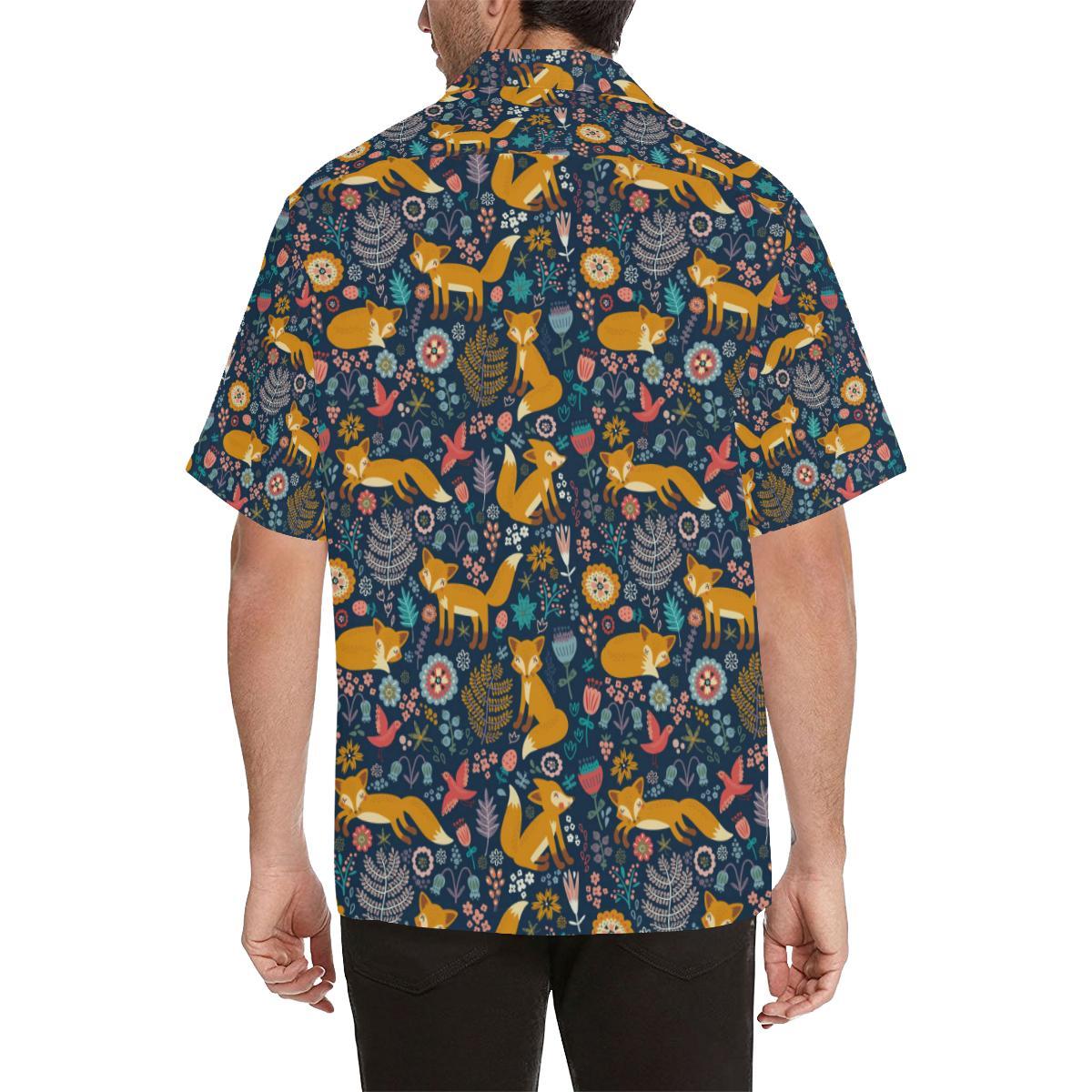 Fox Cute Jungle Print Pattern Men Aloha Hawaiian Shirt