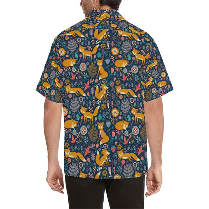 Fox Cute Jungle Print Pattern Men Aloha Hawaiian Shirt