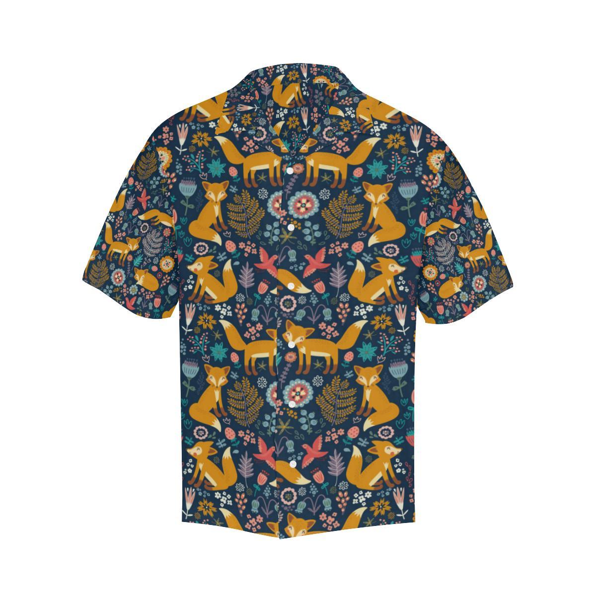 Fox Cute Jungle Print Pattern Men Aloha Hawaiian Shirt