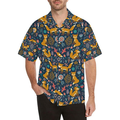 Fox Cute Jungle Print Pattern Men Aloha Hawaiian Shirt