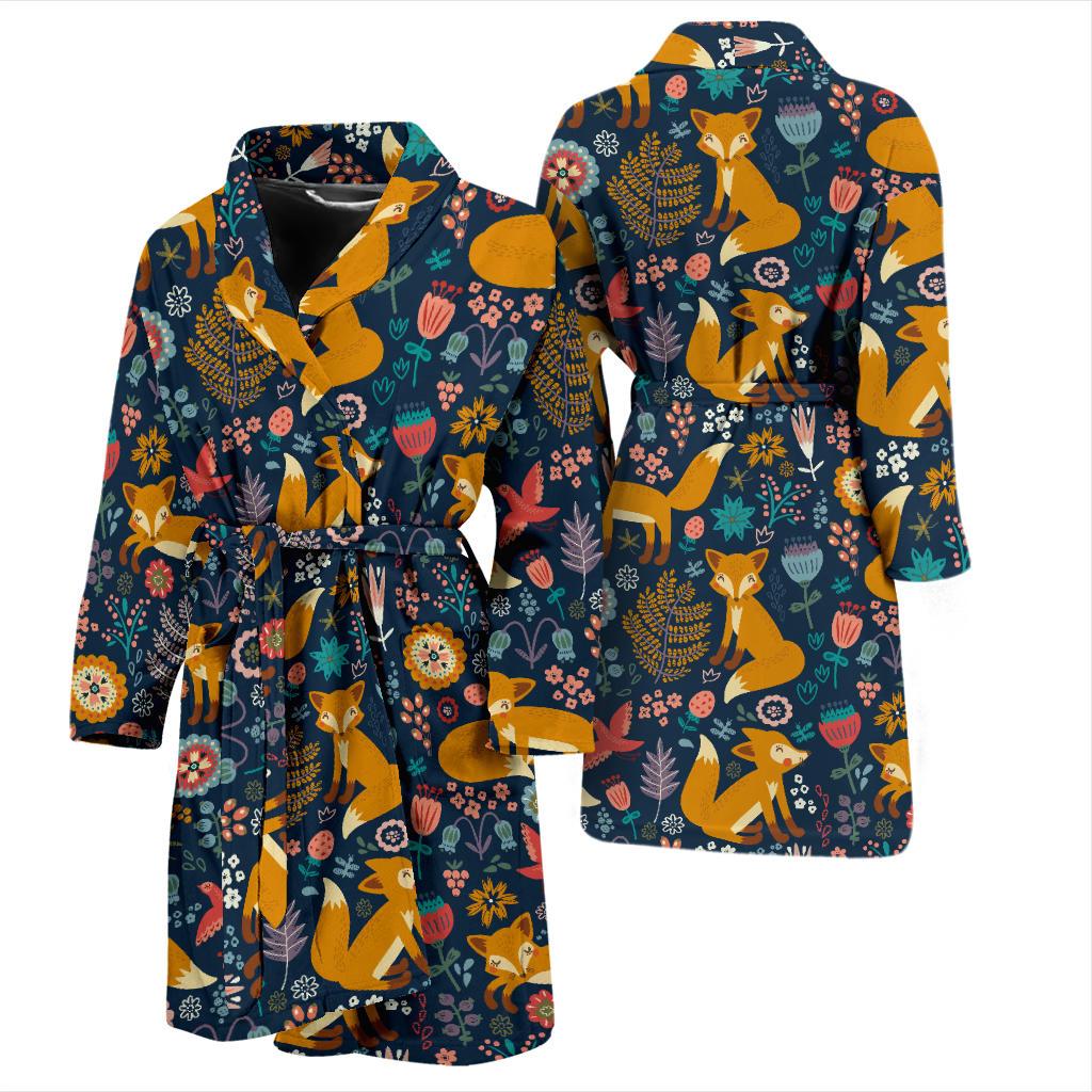 Fox Cute Jungle Print Pattern Men Bath Robe-JTAMIGO.COM