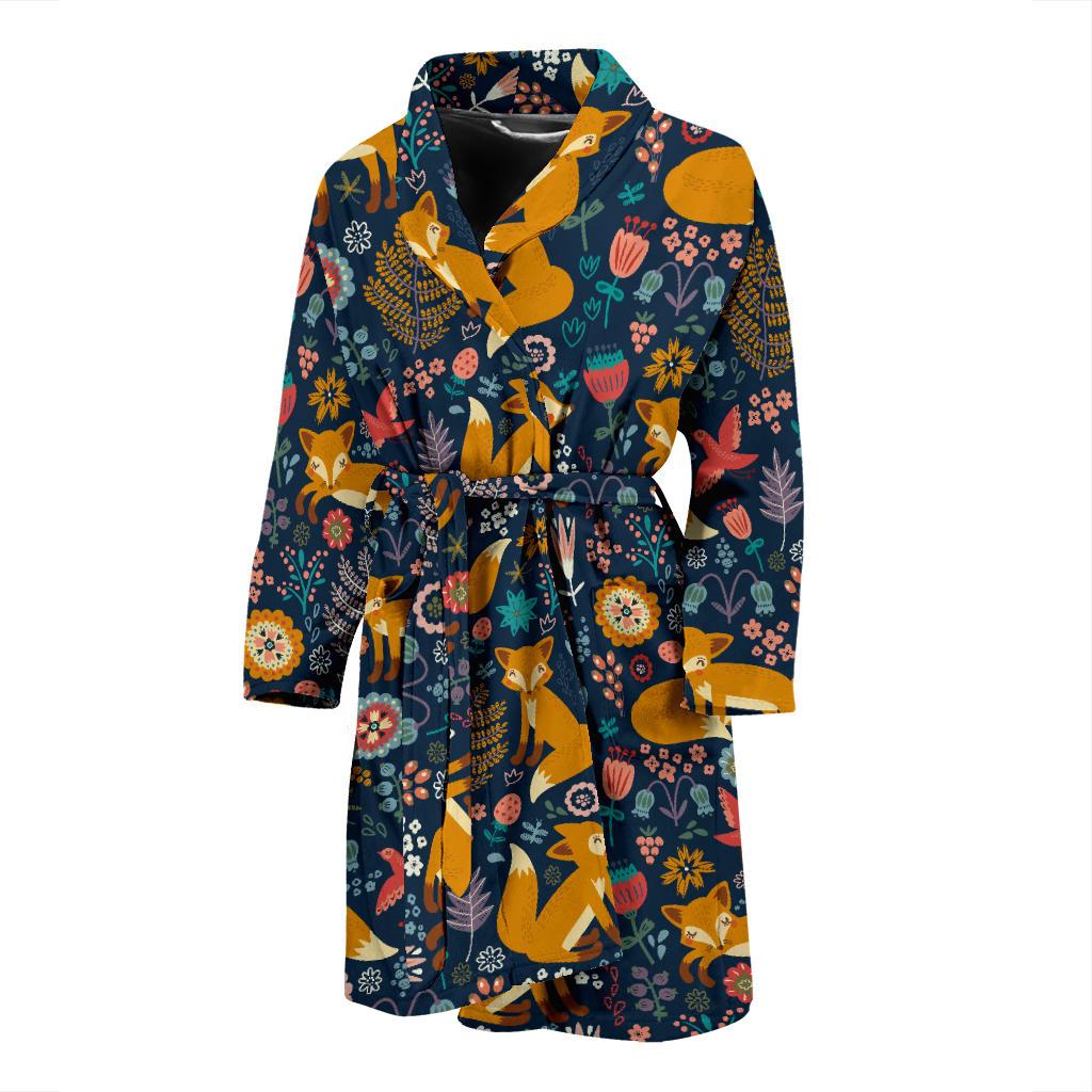 Fox Cute Jungle Print Pattern Men Bath Robe-JTAMIGO.COM
