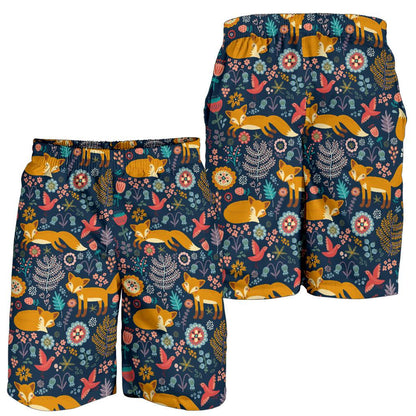 Fox Cute Jungle Print Pattern Mens Shorts-JTAMIGO.COM