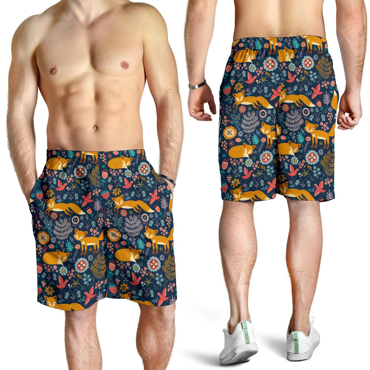 Fox Cute Jungle Print Pattern Mens Shorts-JTAMIGO.COM