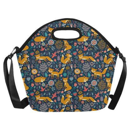 Fox Cute Jungle Print Pattern Neoprene Lunch Bag (Model 1669)(Large)-JTAMIGO.COM