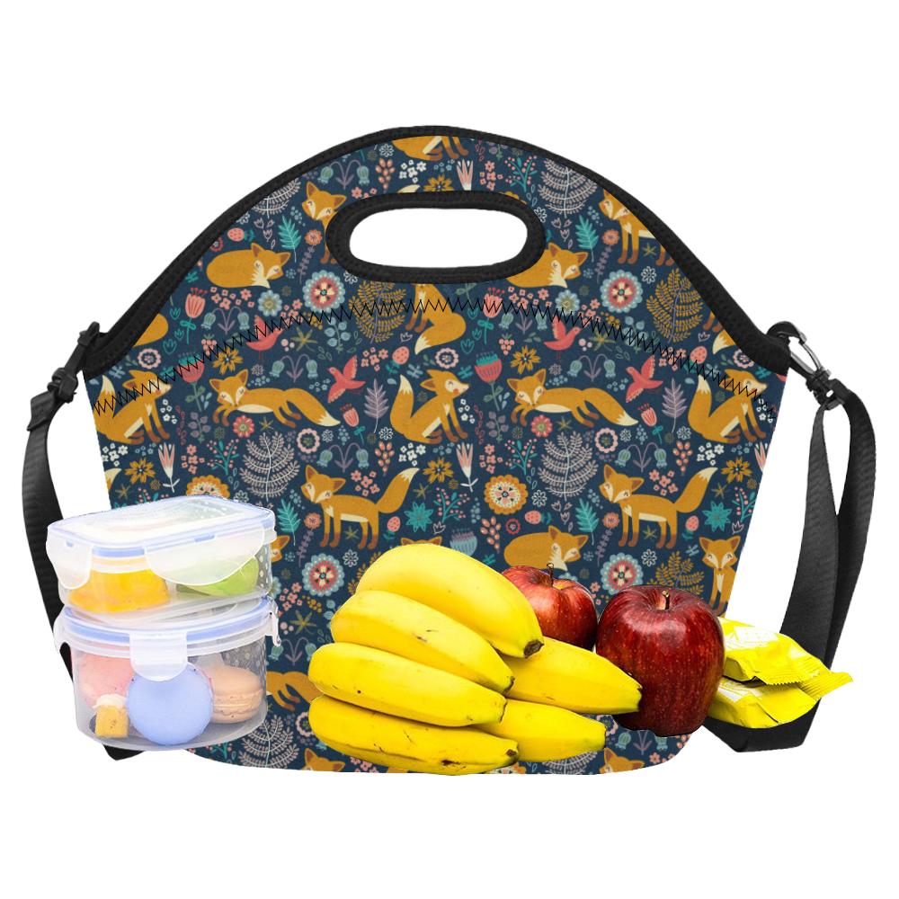 Fox Cute Jungle Print Pattern Neoprene Lunch Bag (Model 1669)(Large)-JTAMIGO.COM