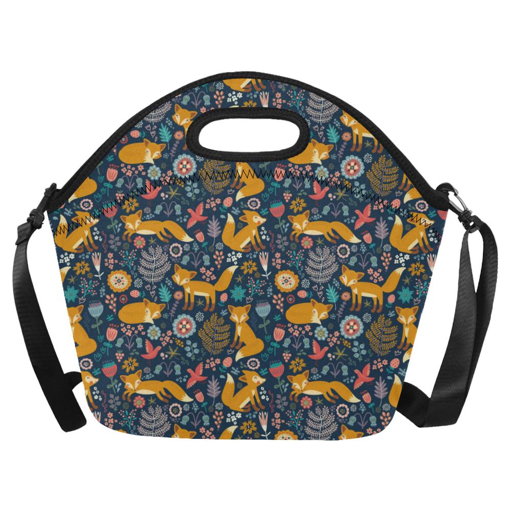 Fox Cute Jungle Print Pattern Neoprene Lunch Bag (Model 1669)(Large)-JTAMIGO.COM