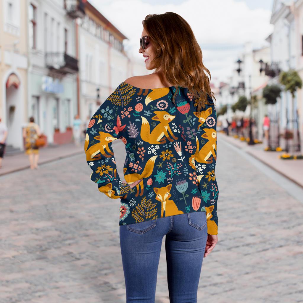 Fox Cute Jungle Print Pattern Off Shoulder Sweatshirt
