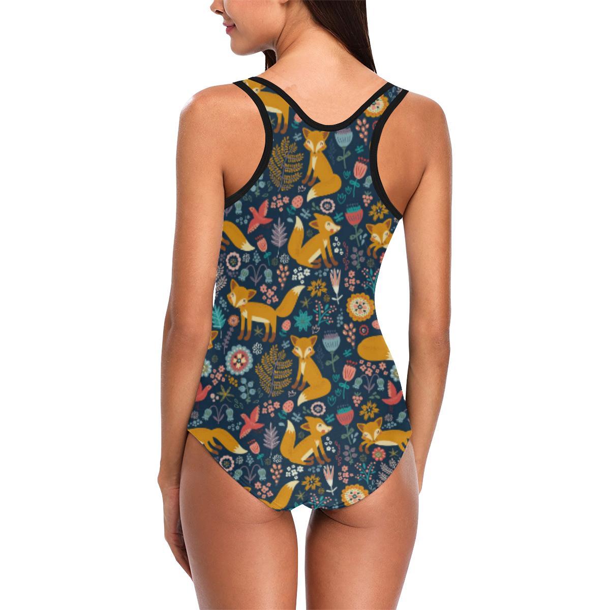 Fox Cute Jungle Print Pattern One Piece Swimsuit-JTAMIGO.COM
