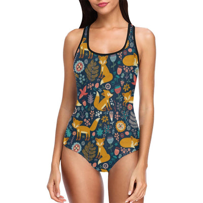 Fox Cute Jungle Print Pattern One Piece Swimsuit-JTAMIGO.COM