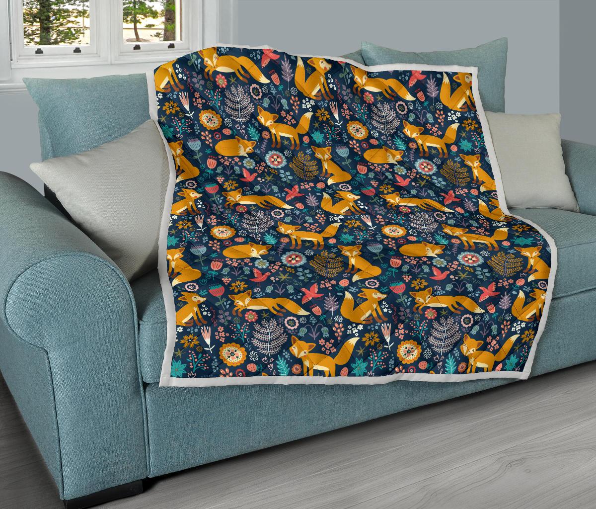 Fox Cute Jungle Print Pattern Premium Quilt-JTAMIGO.COM