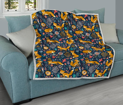 Fox Cute Jungle Print Pattern Premium Quilt-JTAMIGO.COM