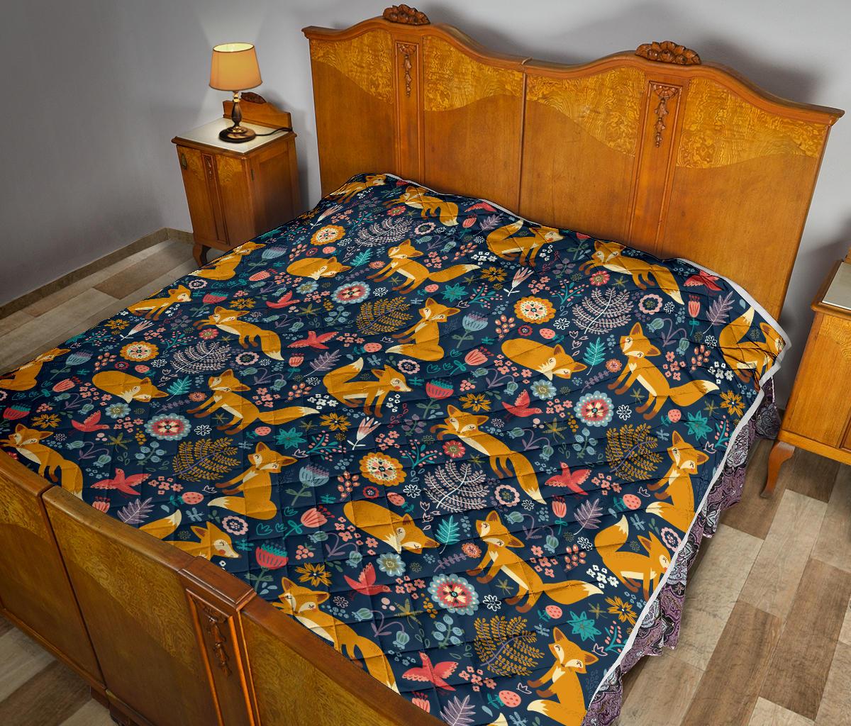 Fox Cute Jungle Print Pattern Premium Quilt-JTAMIGO.COM