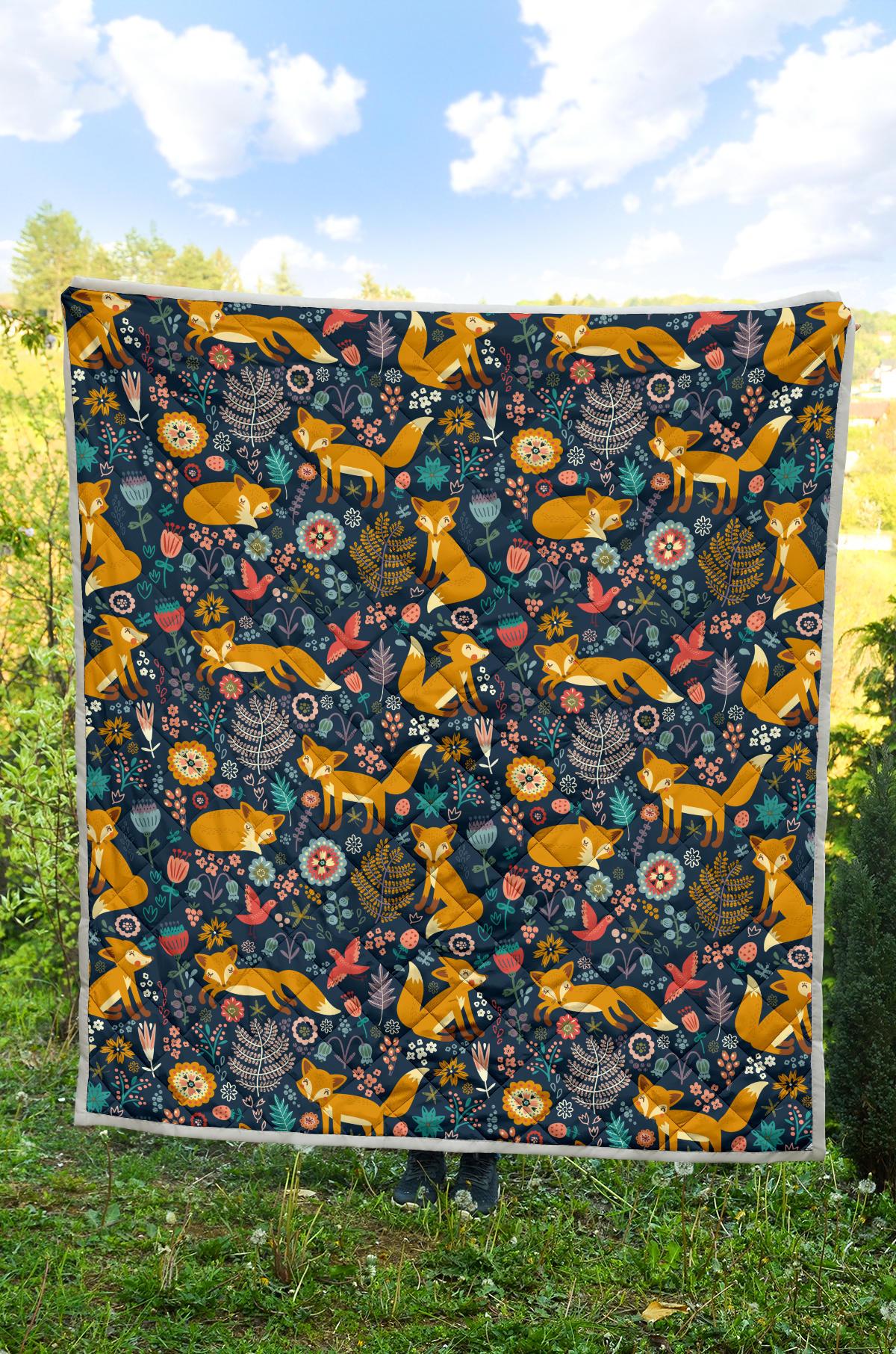 Fox Cute Jungle Print Pattern Premium Quilt-JTAMIGO.COM