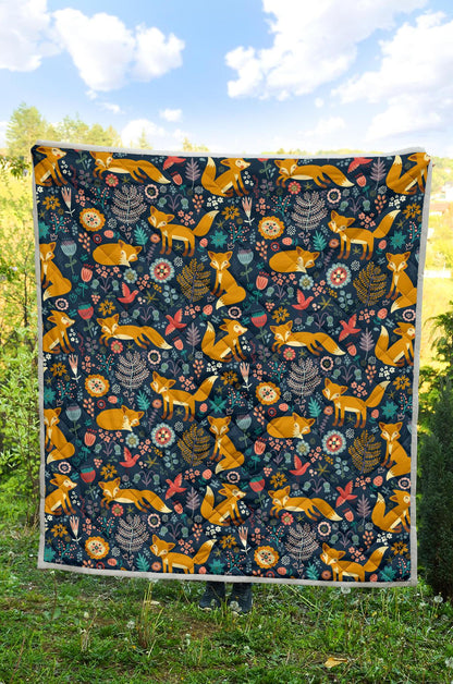 Fox Cute Jungle Print Pattern Premium Quilt-JTAMIGO.COM