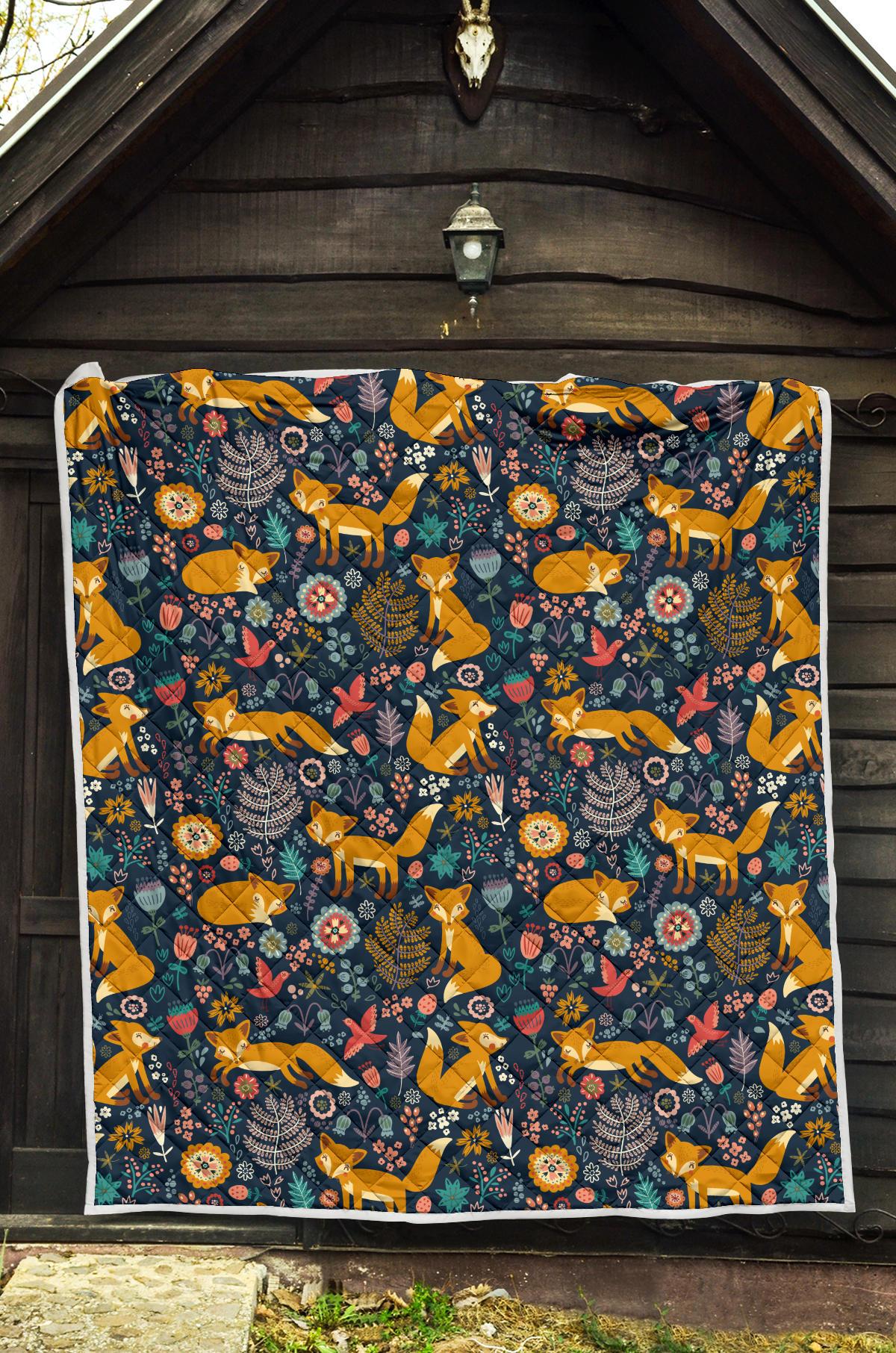 Fox Cute Jungle Print Pattern Premium Quilt-JTAMIGO.COM