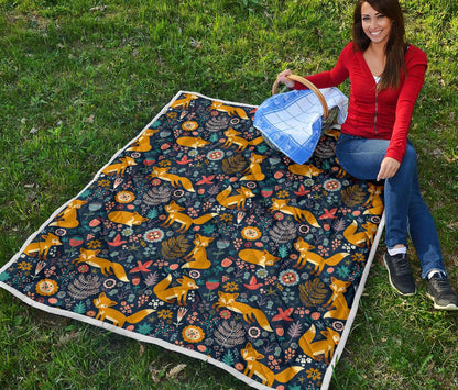 Fox Cute Jungle Print Pattern Premium Quilt-JTAMIGO.COM