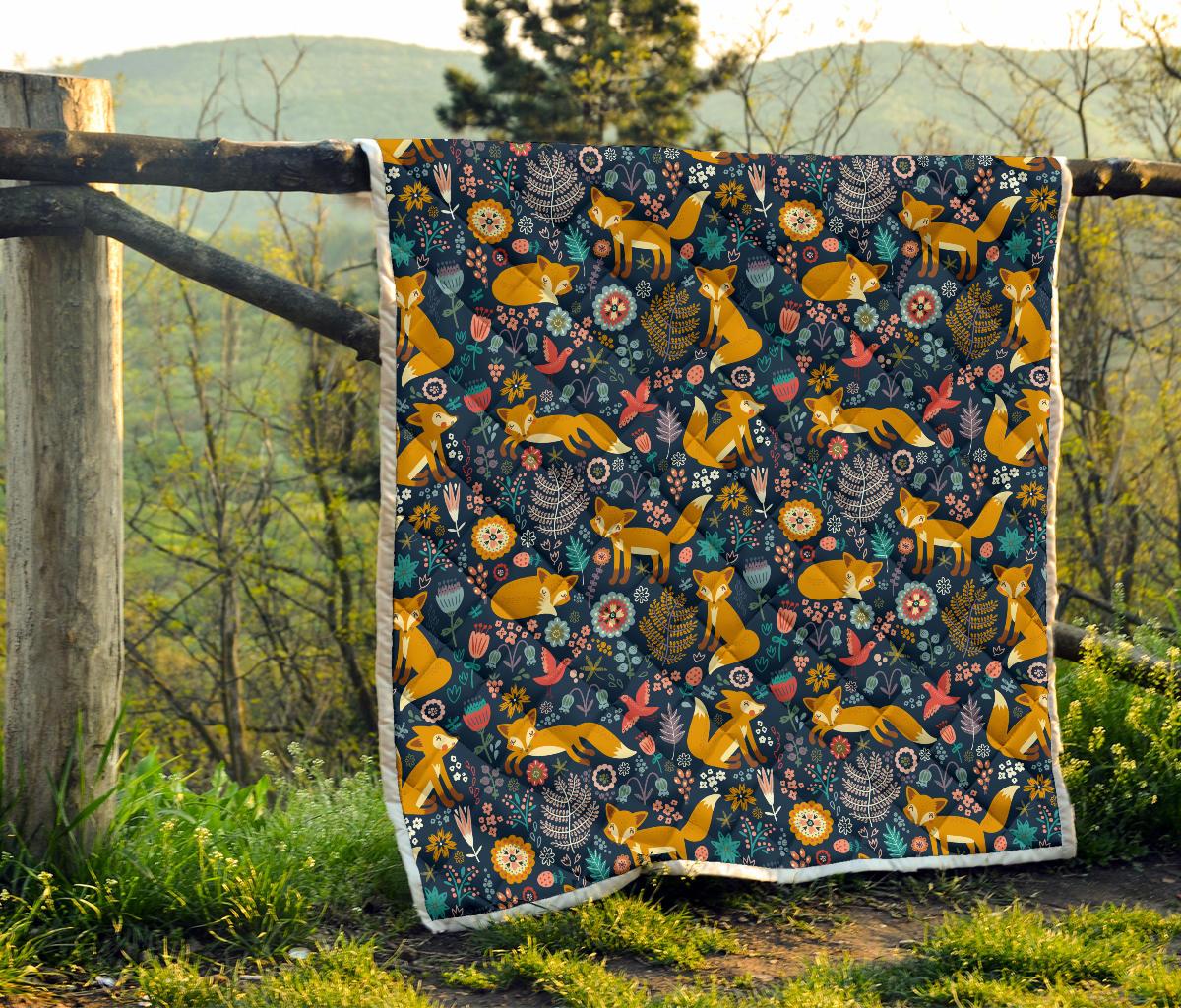 Fox Cute Jungle Print Pattern Premium Quilt-JTAMIGO.COM