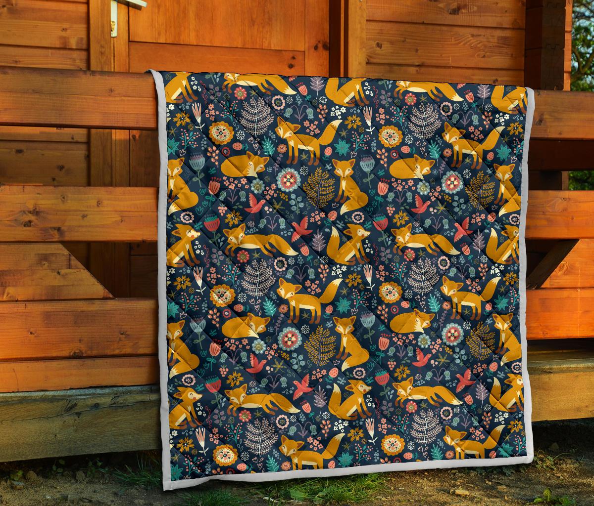 Fox Cute Jungle Print Pattern Premium Quilt-JTAMIGO.COM