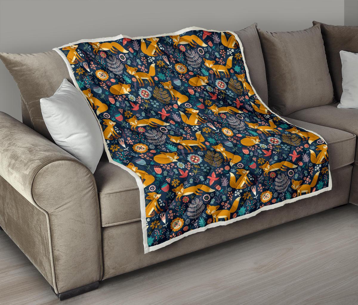 Fox Cute Jungle Print Pattern Premium Quilt-JTAMIGO.COM