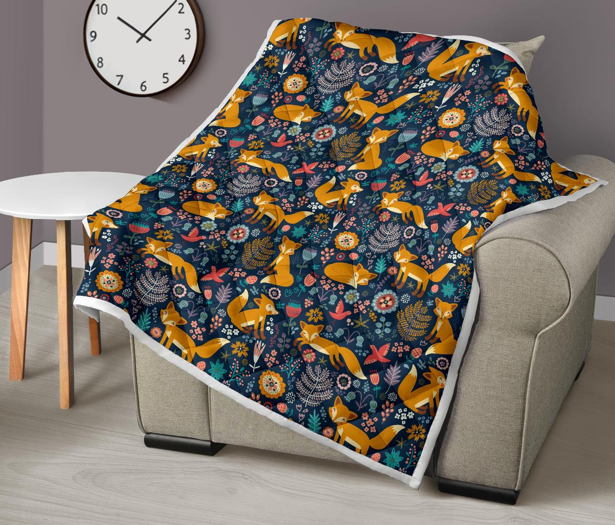 Fox Cute Jungle Print Pattern Premium Quilt-JTAMIGO.COM