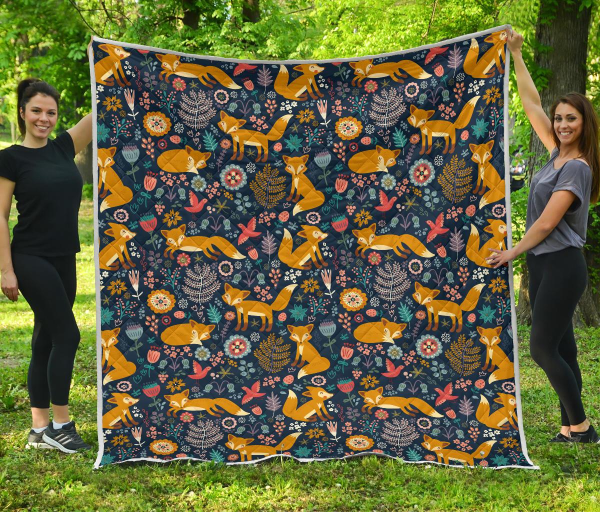 Fox Cute Jungle Print Pattern Premium Quilt-JTAMIGO.COM