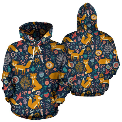 Fox Cute Jungle Print Pattern Pullover Hoodie