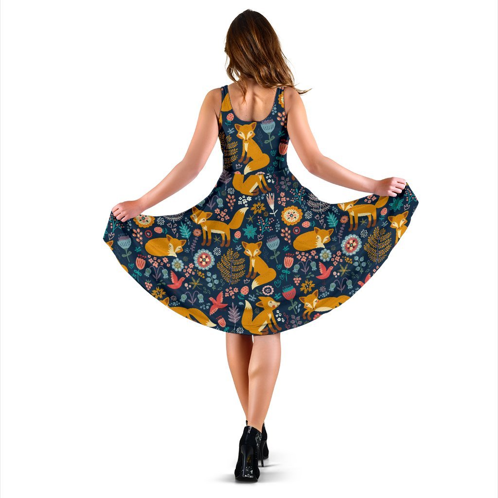 Fox Cute Jungle Print Pattern Sleeveless Dress
