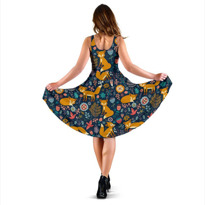 Fox Cute Jungle Print Pattern Sleeveless Dress